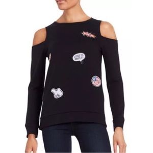 DESIGN LAB | Lord & Taylor Black Patch Open Shoulder Long Sleeve Shirt​​